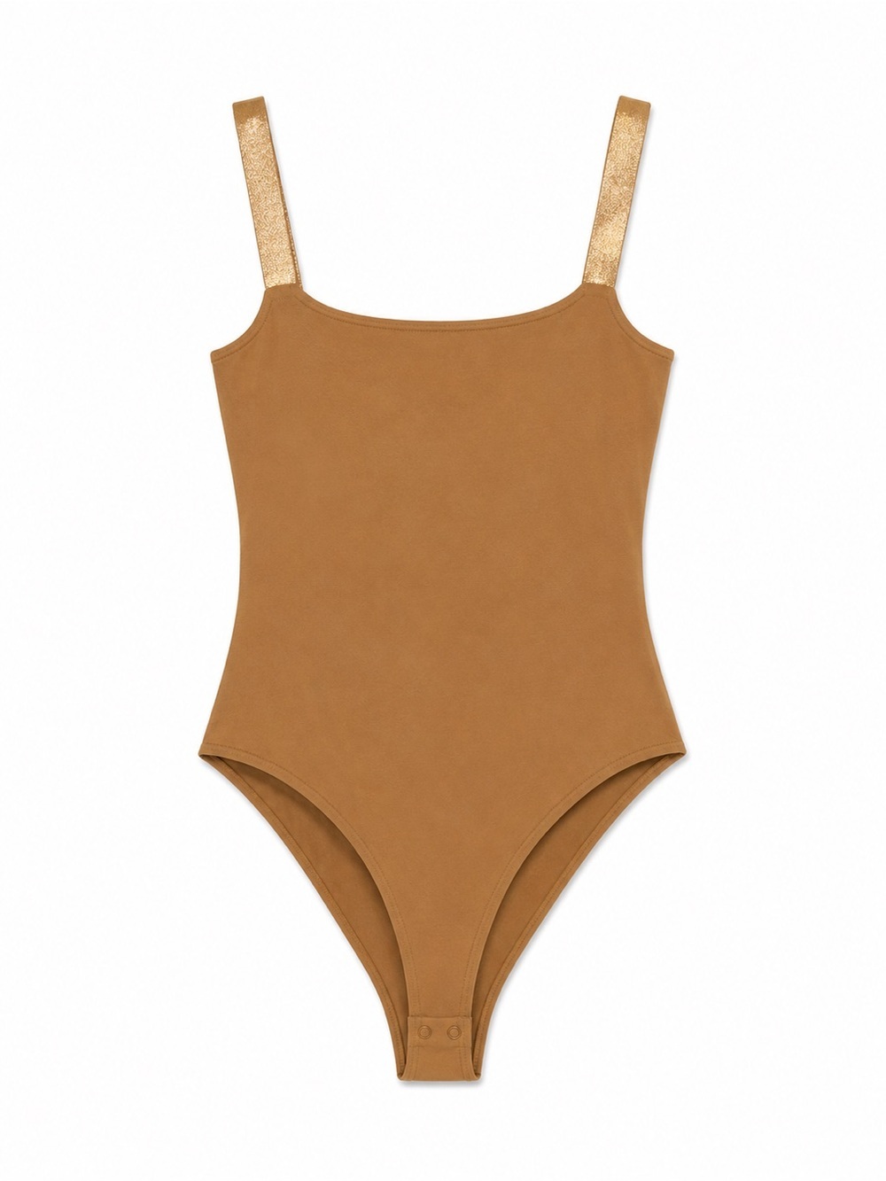 Forever 21 Tan Bodysuit with Shimmering Gold Straps - Picture 1 of 2